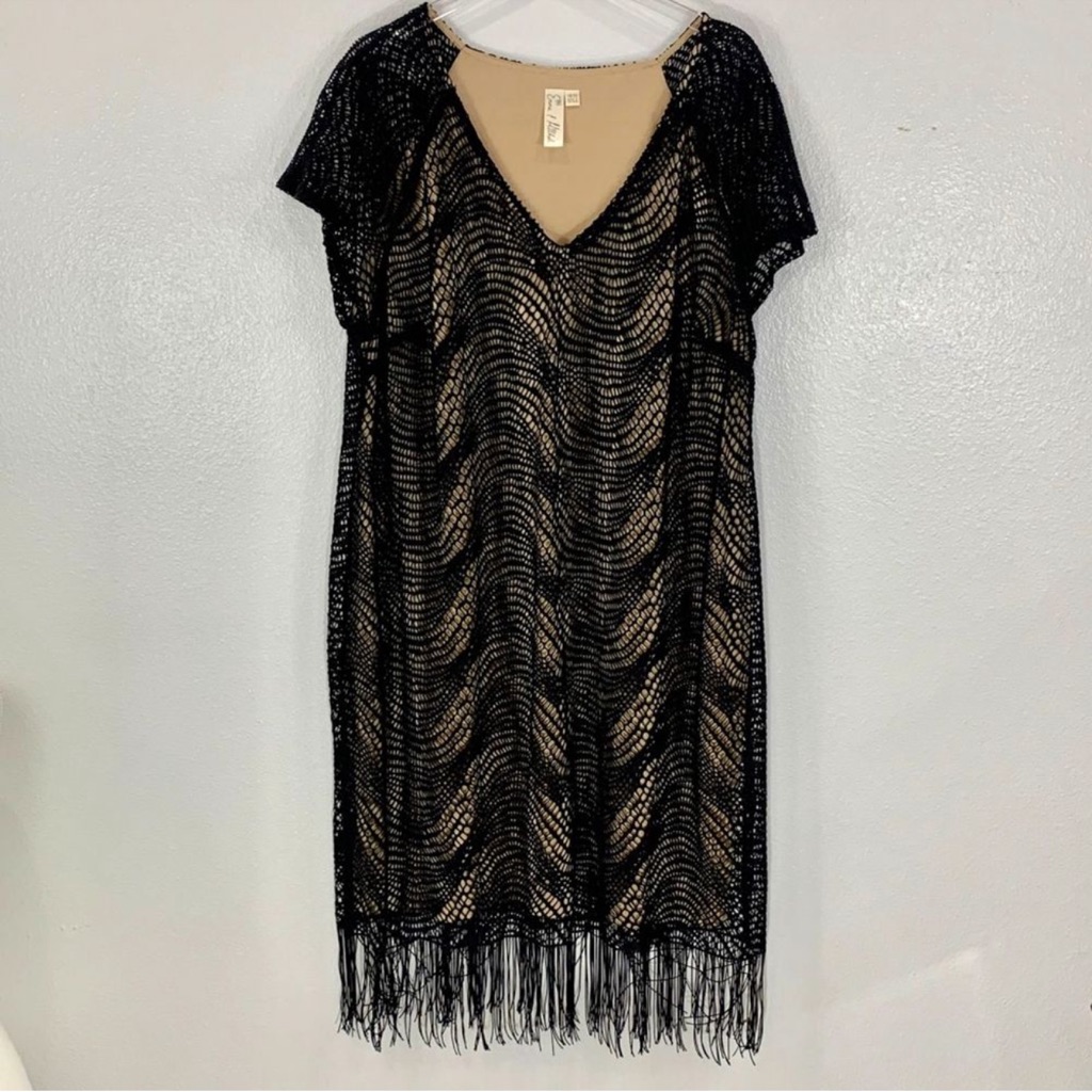 Emma & Michelle Black Fringe Overlay Flapper Dress 18/20
